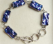 Vintage Sterling Silver 925 Dichroic Art Glass Link Bracelet Toggle Clasp Blue Color length 8,5" - 18,4g