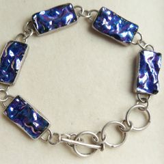 Vintage Sterling Silver 925 Dichroic Art Glass Link Bracelet Toggle Clasp Blue Color length 8,5" - 18,4g
