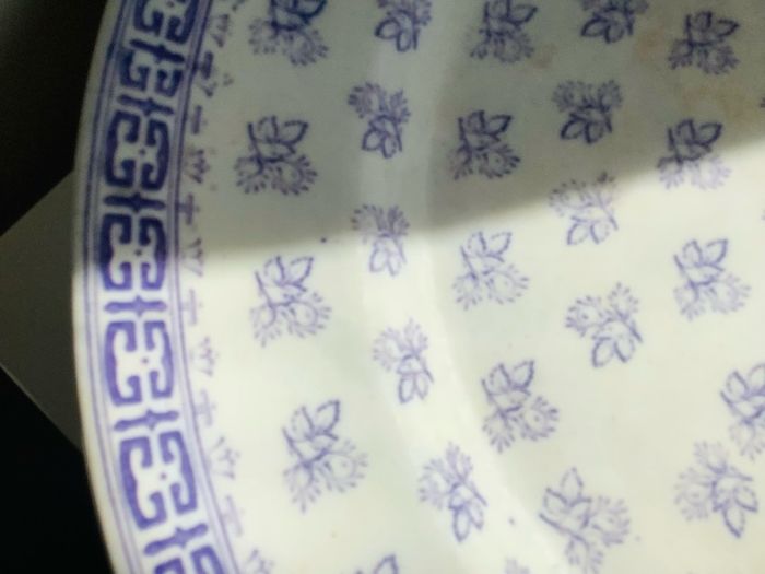 Huge Victorian Ironstone Rosebuds Platter 54cm Antique Blue White