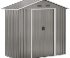 Outdoor Garden Shed Storage, Backyard Steel Utility Tool Shed, Lawn Garage Building Organizer w/Sliding Door, Gable Roof, 1.94x1.1x1.84m, 4 Vents-Gray