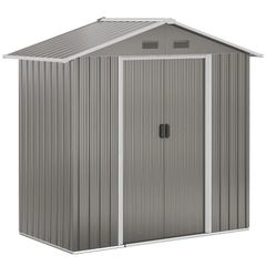 Outdoor Garden Shed Storage, Backyard Steel Utility Tool Shed, Lawn Garage Building Organizer w/Sliding Door, Gable Roof, 1.94x1.1x1.84m, 4 Vents-Gray