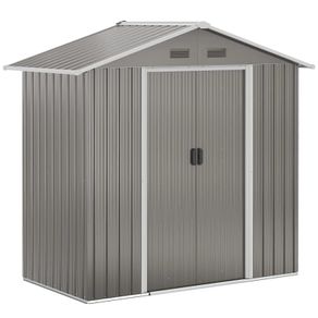 Outdoor Garden Shed Storage, Backyard Steel Utility Tool Shed, Lawn Garage Building Organizer w/Sliding Door, Gable Roof, 1.94x1.1x1.84m, 4 Vents-Gray