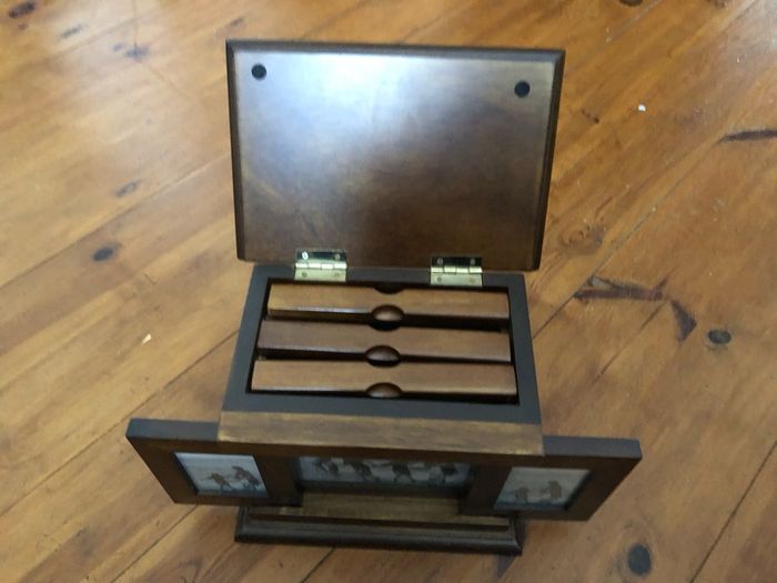 Vintage oak photo album memory box stores 63 photos