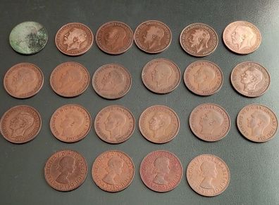 22 British Pre-Decimal Pennies (1904-1967) mixed monarchs