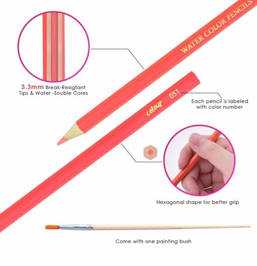 Pre-sharpened Colouring Pencils, Professional Oil-based Water Soluble Colored Pencils Set with Brush, No Wax, for Sketching