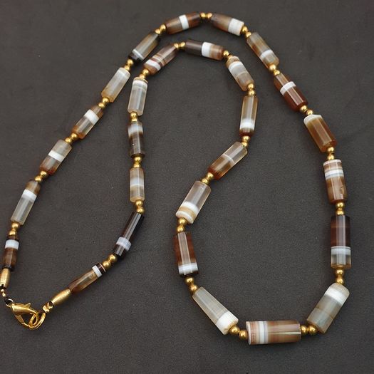 Authentic Antique Yemeni Banded Agate Beads Necklace 22 inches