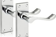 Chrome Elegance Range Polished Chrome Victorian Scroll Lever Latch Handles, Backplate Door Handles, Contemporary Design for Internal Wooden Doors (1 Pair)