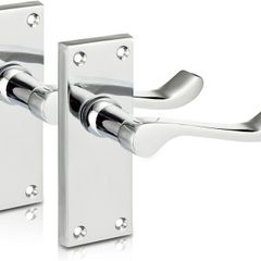 Chrome Elegance Range Polished Chrome Victorian Scroll Lever Latch Handles, Backplate Door Handles, Contemporary Design for Internal Wooden Doors (1 Pair)