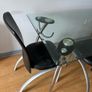 glass dining table with 3 leather chairs Image 4