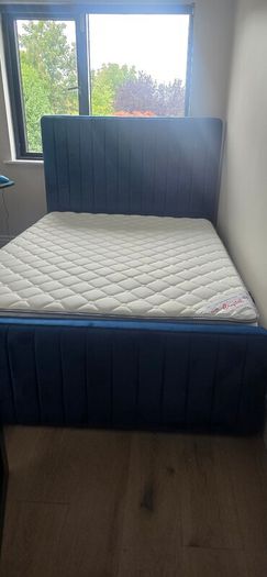 Double bed ith storage plush blue/mattress included bought at xmas too big for room