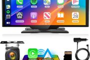 Portable Car Stereo with Wireless Carplay Android Auto, Rimoody 10.26 inch Touchscreen Portable Car Play Screen with Siri Transmission Bluetooth Rear Backup Camera Voice Control TF Card 9V-36V