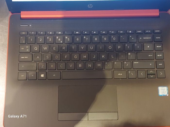 HP Laptop, 14 inch Red, Intel Core i3-7020 CPU 2.3GHz, 4GB Ram, Windows 10, Microsoft Edge, Chrome, and VLC