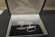 Mens Silver Tone Black Cufflinks with Presentation Box