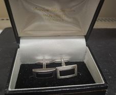 Mens Silver Tone Black Cufflinks with Presentation Box