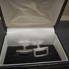 Mens Silver Tone Black Cufflinks with Presentation Box
