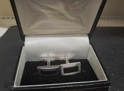 Mens Silver Tone Black Cufflinks with Presentation Box