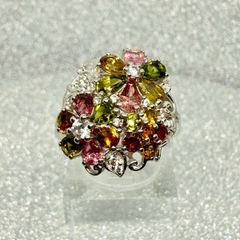 Multi-Tourmaline, White Zircon Floral Ring