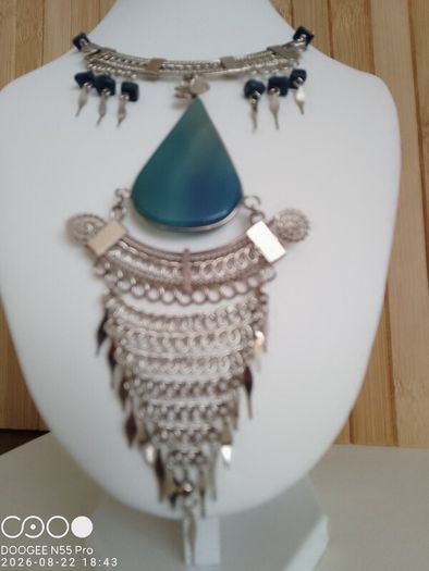 A Bold Tribal Style Statement Necklace  Blue Agate Pendant