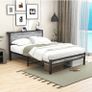 Double Bed Metal Platform Bed Frame with Wood Headboard Image 3