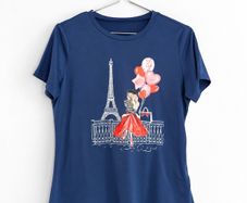 Pre Owned Navy Blue Paris Eiffel Tower Graphic T-Shirt