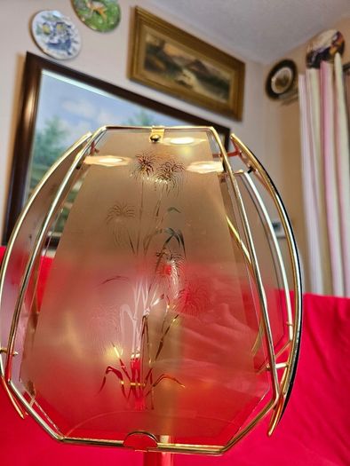 Vintage brass  etched glass table lamp 1970s/80s,