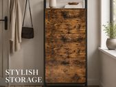 Rustic Brown Shoe Cabinet with 3 Flip Drawers Space Saving Storage