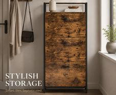 Rustic Brown Shoe Cabinet with 3 Flip Drawers Space Saving Storage