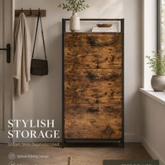 Rustic Brown Shoe Cabinet with 3 Flip Drawers Space Saving Storage