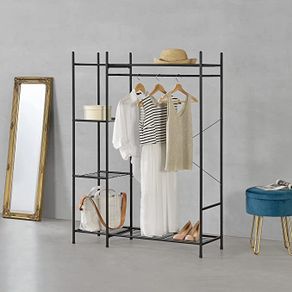 Coat Stand 150 x 110 x 40 cm Clothes Rack with 6 Shelves Black