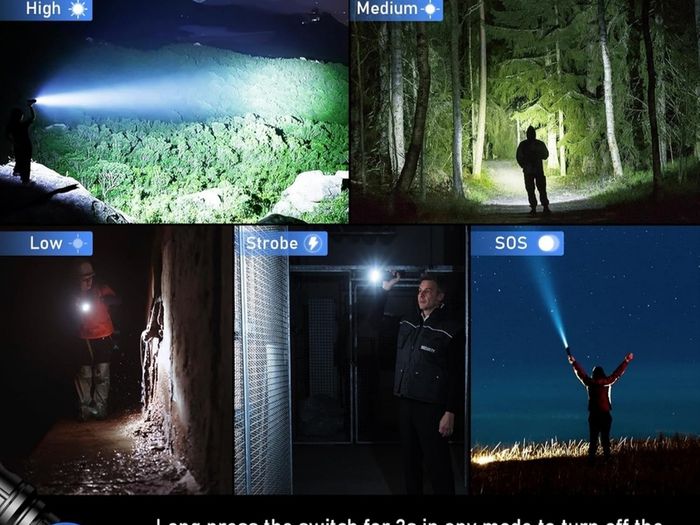 Torch Rechargeable, 500000 Lumens Torches LED Super Bright Flashlight, Adjustable Focus, 5 Modes, 5000 mAh Long Lasting, IP67 Waterproof, Smart Digital Display for Camping, Power Cuts,Emergency