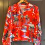 Eterna Red Parisian Print Viscose Blouse Shirt UK 10  Oversized Loose Fit Novelty France Scene Image 2