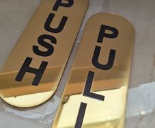 Set of 2 Premium Gold Mirror Acrylic PUSH & PULL Door Signs - Self-Adhesive