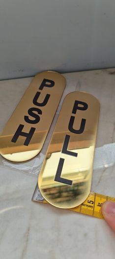Set of 2 Premium Gold Mirror Acrylic PUSH & PULL Door Signs - Self-Adhesive