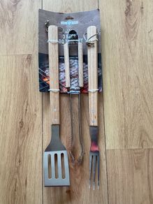 3psc Premium Stainless steel and wood BBQ tools Brand New