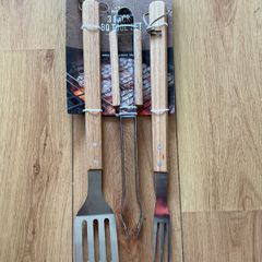 3psc Premium Stainless steel and wood BBQ tools Brand New