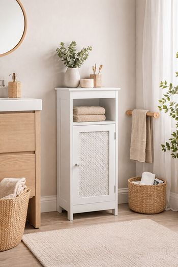Slim White Storage Cabinet Narrow Freestanding Bathroom & Hallway Unit