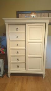 French Style Solid Wood Wardrobe & Chest Combination - Sliding Door, 8 Drawers, Shelving - Cream