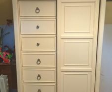 French Style Solid Wood Wardrobe & Chest Combination - Sliding Door, 8 Drawers, Shelving - Cream