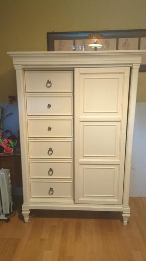French Style Solid Wood Wardrobe & Chest Combination - Sliding Door, 8 Drawers, Shelving - Cream