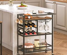Bar Cart for Home, 3-Tier Serving Cart with Wheels and Handle
