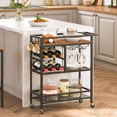 Bar Cart for Home, 3-Tier Serving Cart with Wheels and Handle