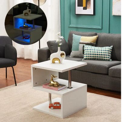 BRAND NEW Modern Design Coffee/Side Table End table With RGB LED Lights Bedside Table Phone / Nightstands Storage Cabinet White