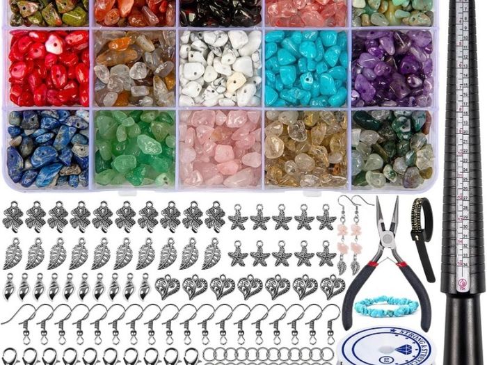 801 Pcs Crystal Jewellery Making Kit, Crystals for Jewellery Making with Crystal Gemstone Beads 5-7mm Stone Bead Drilled Beads for Jewelry Making (FREE POSTAGE)