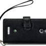 Sony Ericsson Xperia P Premium Pu Leather Wallet Case Hot Pink & Black With Floral Interior, Black With Tan Inside Image 2