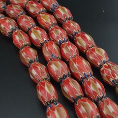 Antique Venetian Style MultiLayerd Red Chevorn Glass Beads Necklace Strand