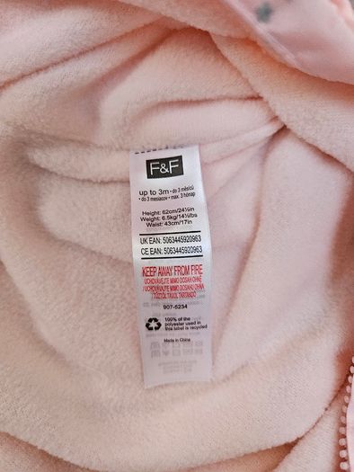 NEW F&F Baby fleece-lined puddle suit