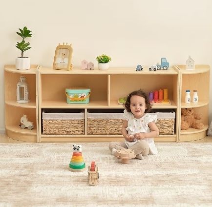 Kids Shelf 5 Section Wooden Storage Cabinet, Toy Shelf Organizers  2 Shelf Toy Organizers and Storage for Classroom Playroom Daycare and Preschool