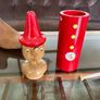 Vintage Tall Wooden Pinocchio Coin Bank with Lock and Keys Red Hand Painted Italy 29 cm Image 8
