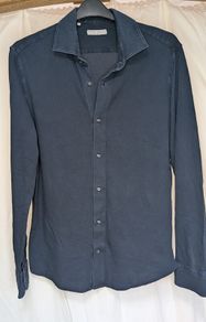 Luca Faloni Pique Shirt Blue Mens 16 41 Made In Italy Cotton Long Sleeve