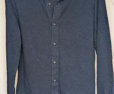 Luca Faloni Pique Shirt Blue Mens 16 41 Made In Italy Cotton Long Sleeve